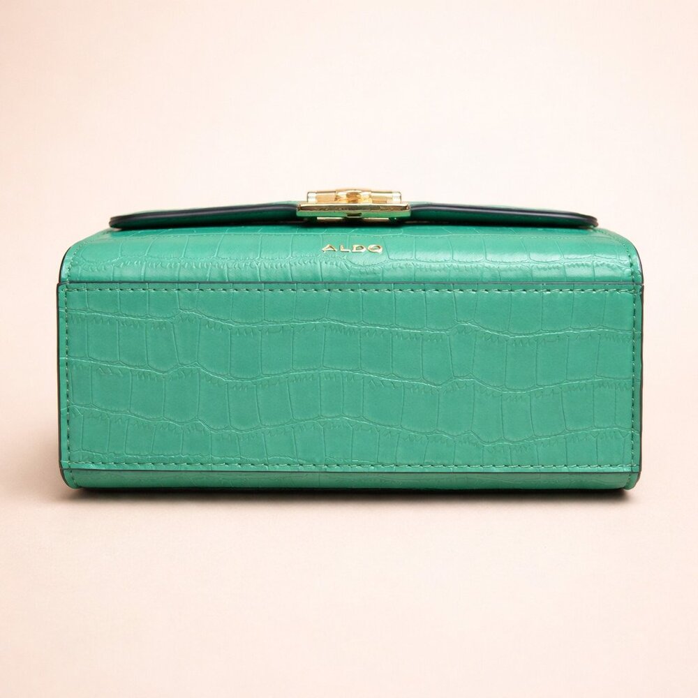 Aldo Aubray Green Croc Embossed Top Handle Bag Bamboo Accent Crossbody NWT - Picture 7 of 8
